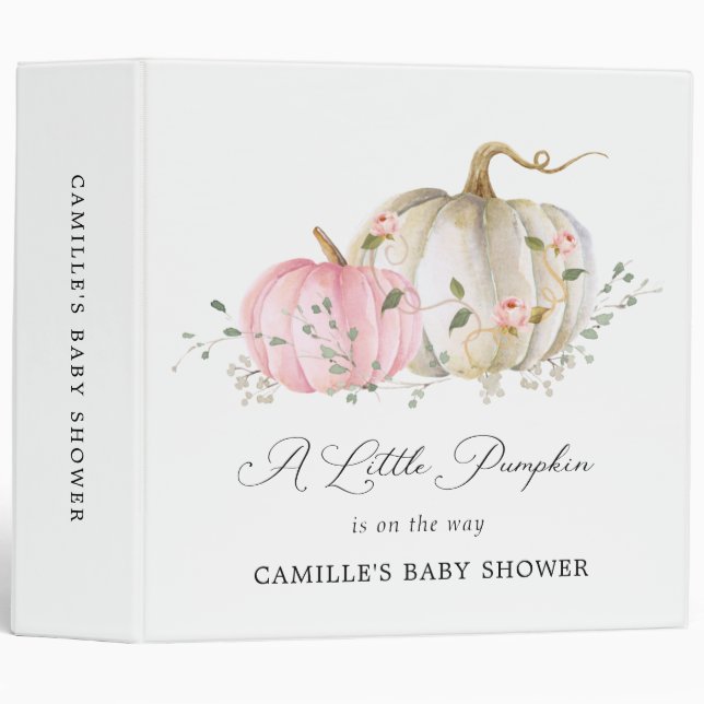 Fall Pink Pumpkin Girl Baby Shower Photo Binder (Front/Spine)