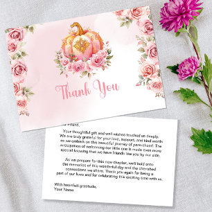 Fall Pink Pumpkin Girl Baby Shower Thank You Card