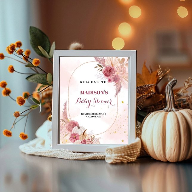 Fall Pink Pumpkin Girl Baby shower Welcome Sign (Creator Uploaded)