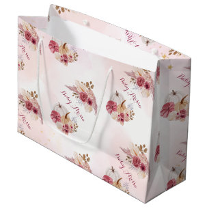 Fall pink Pumpkin Pampas Grass girl Baby Shower Large Gift Bag