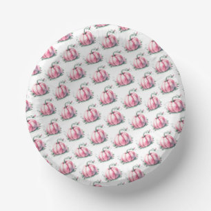 Fall Pink Pumpkin Pattern Baby Shower Paper Plate