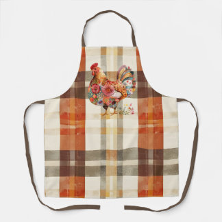Fall Plaid apron with Colourful Rooster Design