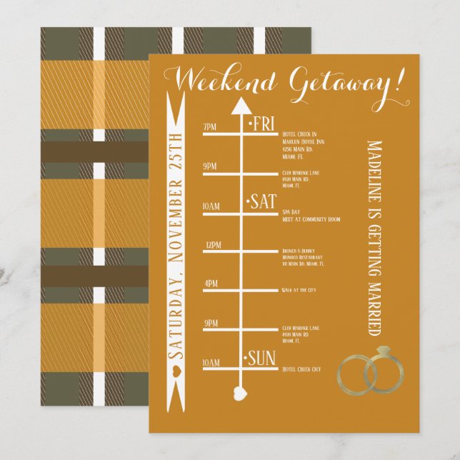 Fall Plaid Bachelorette Weekend Getaway Itinerary Invitation (Front/Back)