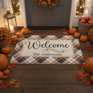 Fall Plaid Custom Welcome  Doormat