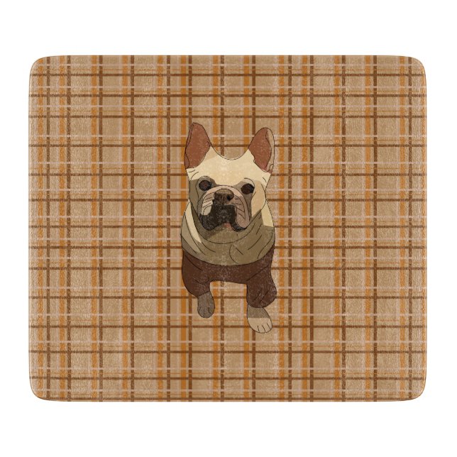 Fall Plaid French Bulldog Cutting Board (Front)