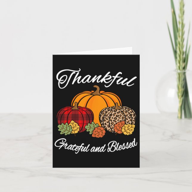 Fall Plaid Leopard Pumpkin Autumn Thanksgiving Ble Card (Front)
