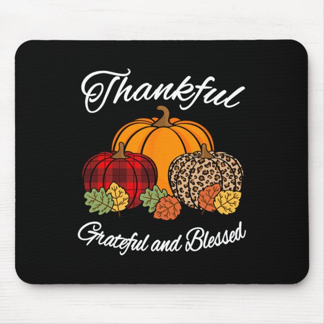 Fall Plaid Leopard Pumpkin Autumn Thanksgiving Ble Mouse Pad (Front)