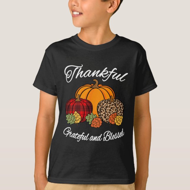 Fall Plaid Leopard Pumpkin Autumn Thanksgiving Ble T-Shirt (Front)