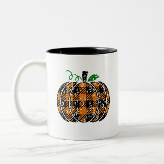 Fall Plaid Pumpkin Two-Tone Coffee Mug