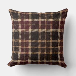Fall Plaid Walnut Brown And Burgundy Harvest Throw Pillow