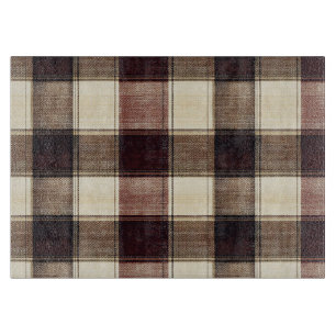 Fall Plaid Walnut Brown And Cranberry Cream Cutting Board