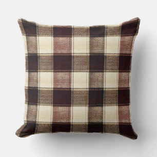 Fall Plaid Walnut Brown And Cranberry Cream  Throw Pillow