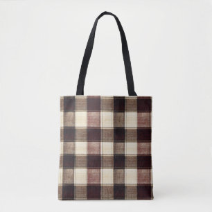 Fall Plaid Walnut Brown And Cranberry Cream Tote Bag