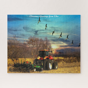 Fall Plow Tractor Ohio.Christmas Greetings Jigsaw Puzzle