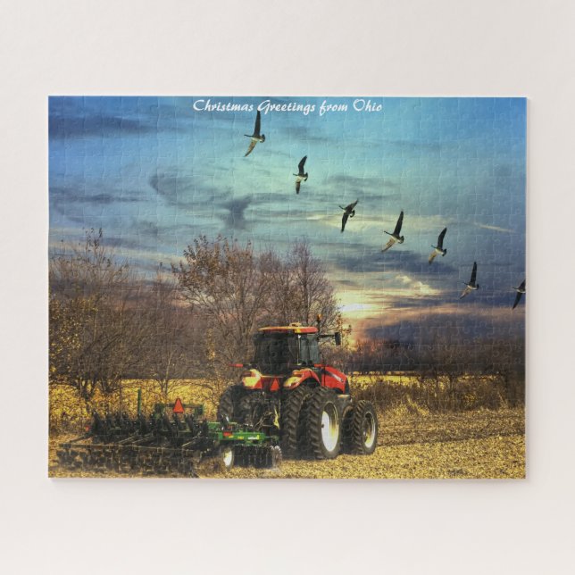 Fall Plow Tractor Ohio.Christmas Greetings Jigsaw Puzzle (Horizontal)