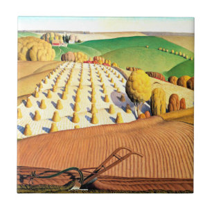 Fall Plowing, fine art American painting Tile