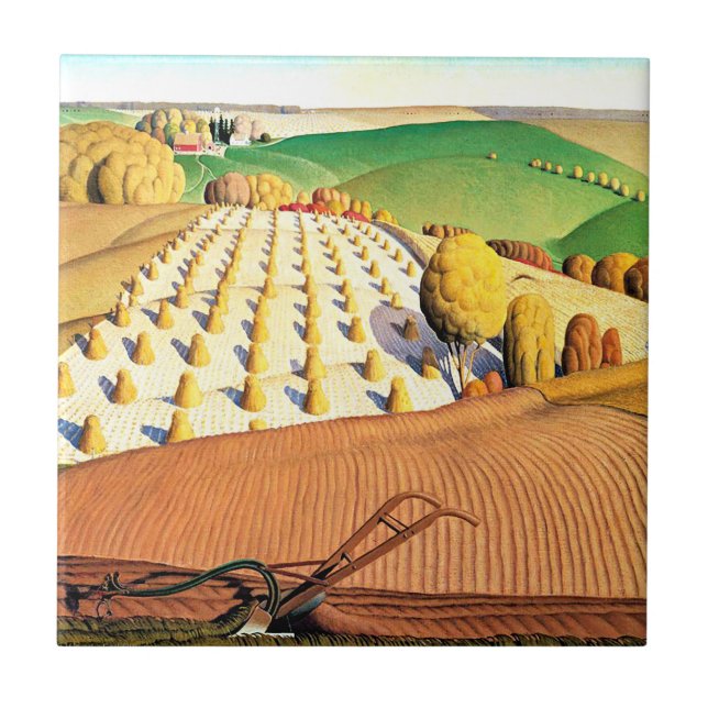 Fall Plowing, fine art American painting Tile (Front)