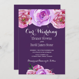 Fall plum blush pink lilac peonies chic wedding invitation