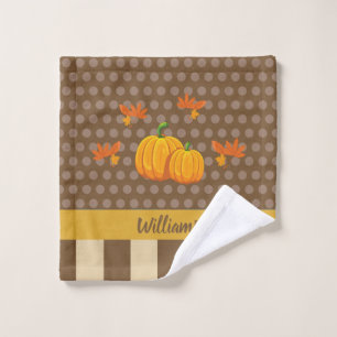 Fall Polka Dot Pumpkin with Family Name Wash Cloth