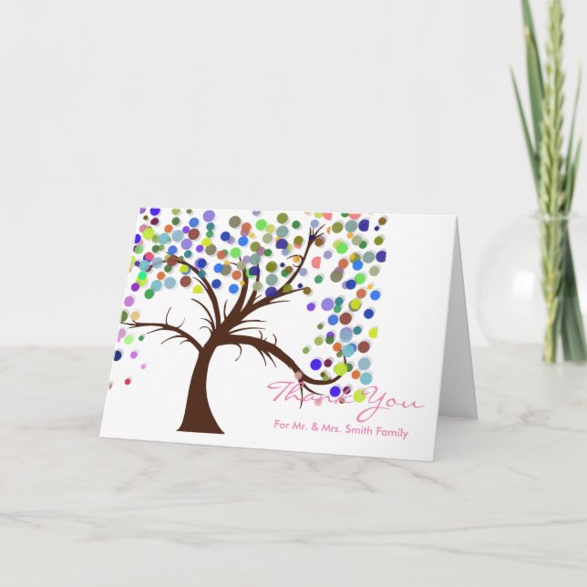 Fall Polka Dots Tree Wedding Thank You Card (Front)