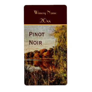 Fall pond wine bottle label