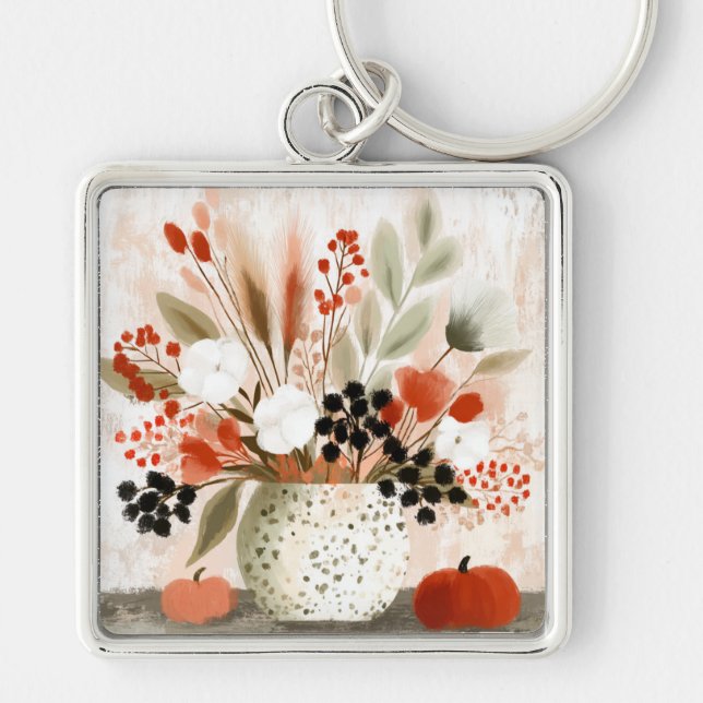 Fall Posy and Rust Speckled Pot Keychain (Front)