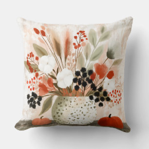 Fall Posy and Rust Speckled Pot Throw Pillow