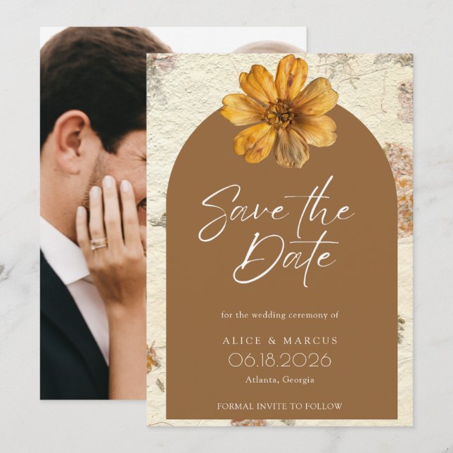 Fall Pressed Flower Photo Wedding Save The Date (Front/Back)
