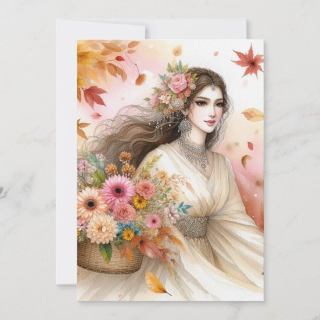Fall Princess leaves watercolor calligraphy text  Invitation (Front)
