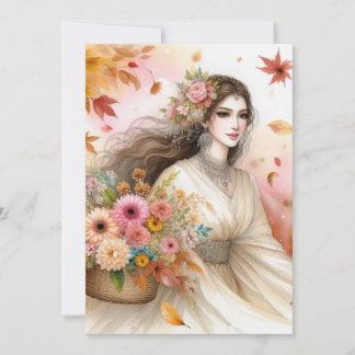 Fall Princess leaves watercolor calligraphy text  Invitation