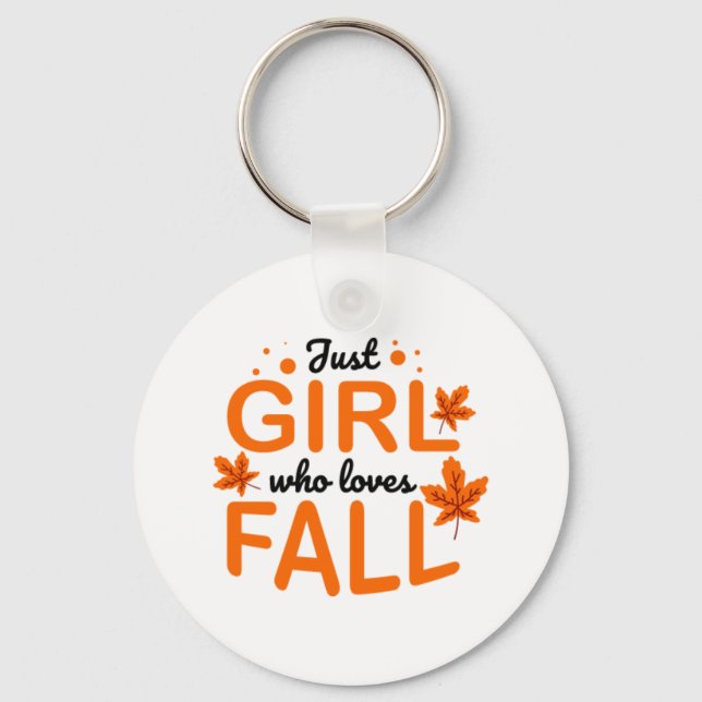 Fall Print Orange Text And Leaves Keychain (Front)