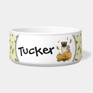 Fall Pug Dog (fawn) Pumpkins Leaves Cute