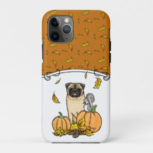 Fall Pug Dog (fawn) Pumpkins Leaves Cute iPhone 11 Pro Case