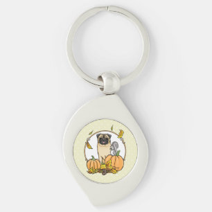 Fall Pug Dog (fawn) Pumpkins Leaves Cute Keychain