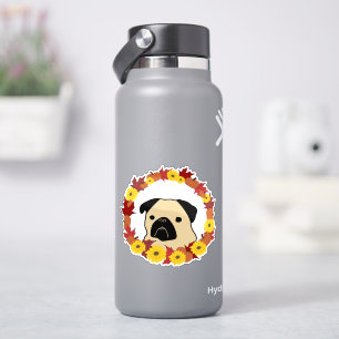 Fall Pug with Leaves, Pumpkins, and Sunflowers