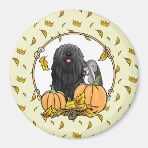 Fall Puli Dog (black) Pumpkins Leaves Cute Funny Magnet
