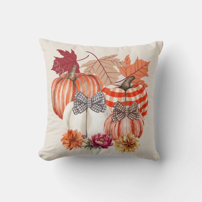Fall Pumkin Floral  Throw Pillow (Front)