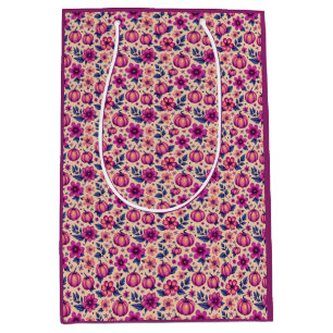 Fall Pumkins and Flowers Autumn Floral Pattern Medium Gift Bag