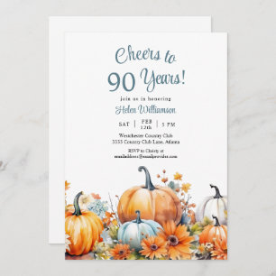 Fall Pumpkin 90th Birthday Cheers to 90 Years Invitation