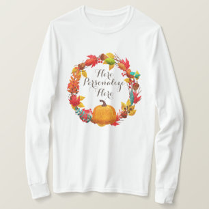 Fall pumpkin and autumn leaves wreath T-Shirt