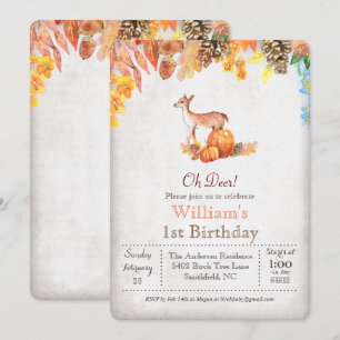 Fall Pumpkin and Deer 1st Birthday Invitation