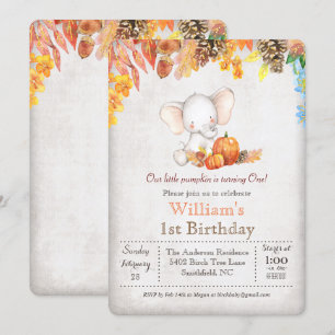 Fall Pumpkin and Elephant 1st Birthday Invitation
