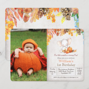Fall Pumpkin and Elephant 1st Birthday Invitation