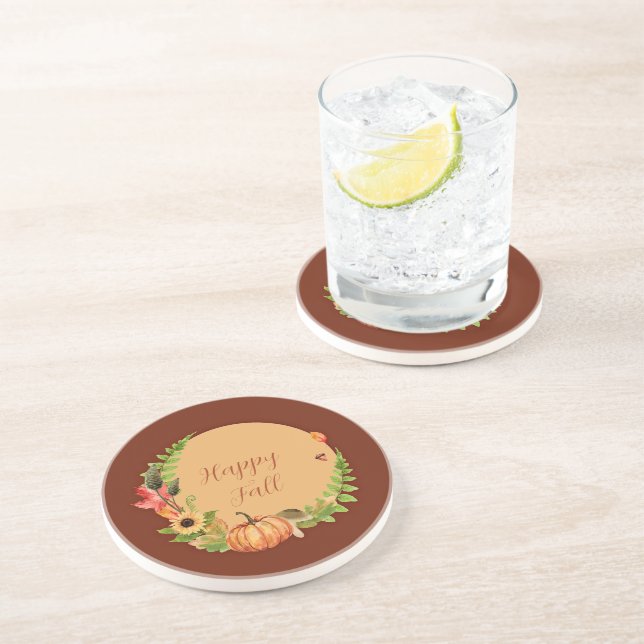 Fall pumpkin and nature with customizable text  coaster (Side)