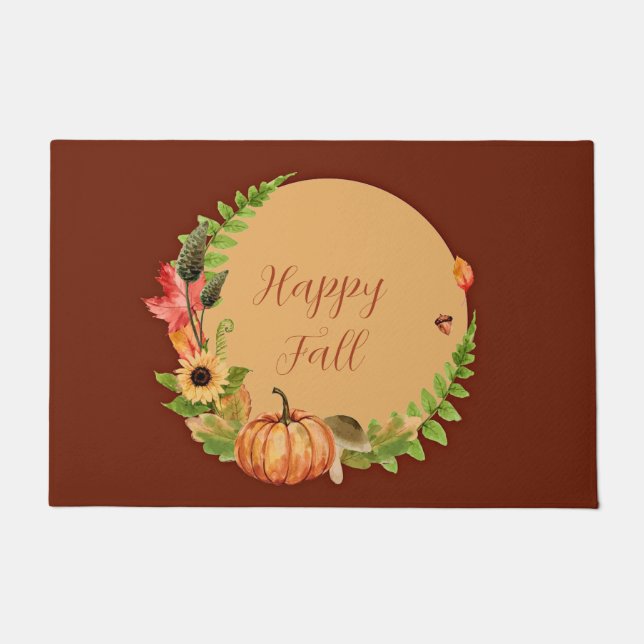 Fall pumpkin and nature with customizable text  doormat (Front)