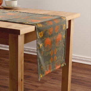 Fall Pumpkin and Vine Table Runner in Warm Grey