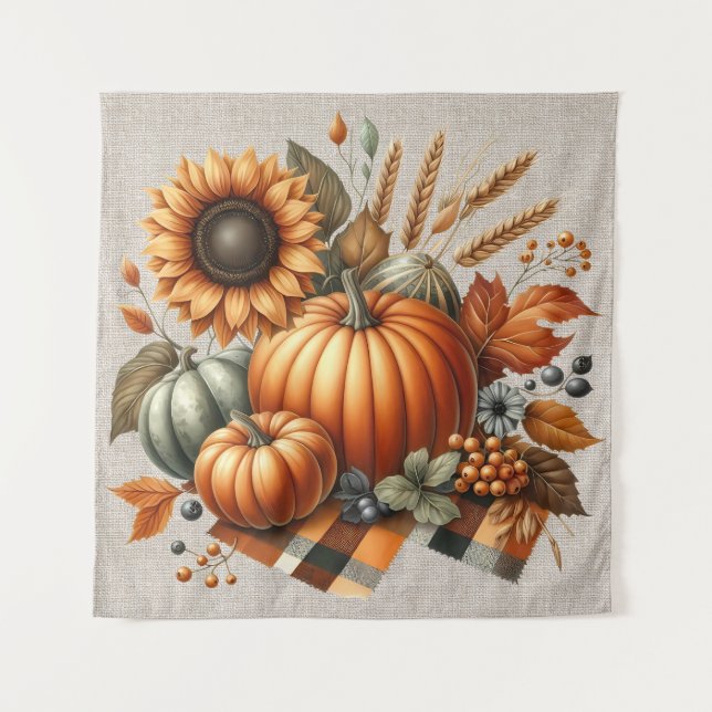 Fall Pumpkin Artwork Tapestry (Front)