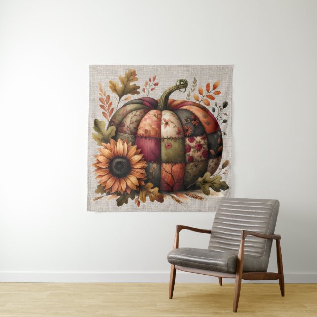 Fall Pumpkin Artwork Tapestry (In Situ)