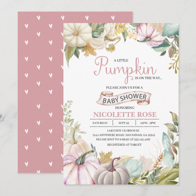 Fall Pumpkin Autumn Baby Shower Invitation Girl (Front/Back)