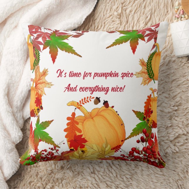 Fall Pumpkin Autumn Berries Colourful Maple Leaves Throw Pillow (Blanket)